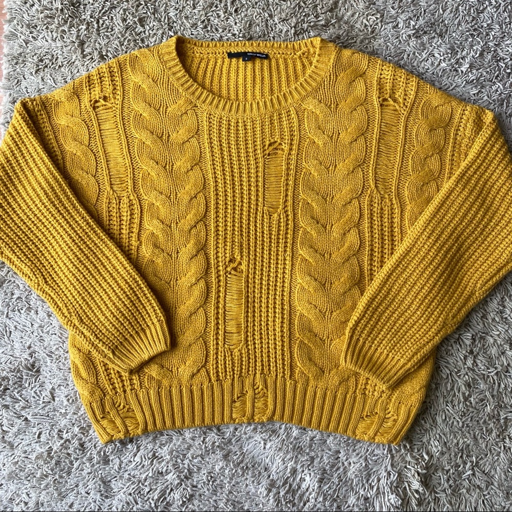 Women's Tally WeiJL Turmeric Crew Neck Knit Braided Cable Sweater